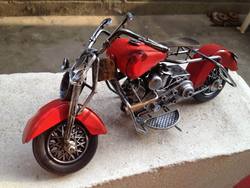 复古怀旧铁艺摩托车模型 哈雷戴维森重型摩的摆件 大红色手工彩绘