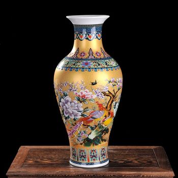 景德镇陶瓷器 电视柜古典客厅摆件花瓶 中式复古珐琅彩瓷花瓶花插