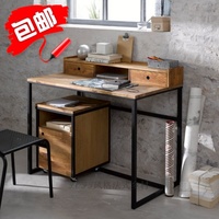铁艺现代实木创意小办公桌复古做旧带抽屉书桌电脑桌写字台简约_250x250.jpg