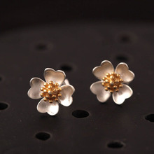 原创设计925纯银饰品韩版个性四叶草花朵耳钉耳饰耳环