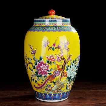 景德镇陶瓷器 50斤米缸米桶带盖储米桶落地花瓶 泡菜罐储物罐水缸