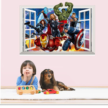 复仇者联盟儿童房假窗户墙贴纸3d立体创意客厅沙发背景墙装饰壁画