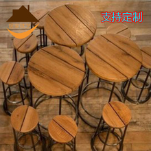 铁艺酒吧凳 黑色实木制 美式做旧吧台椅 特色圆凳 现代时尚家居