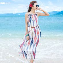 2016夏季新款波希米亚风吊带长裙海边度假沙滩裙连衣裙雪纺甜美潮