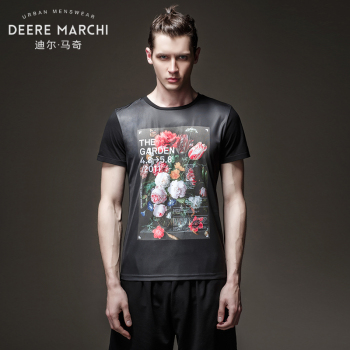 迪尔马奇 2015夏季新品时尚修身插花写真图案男士短袖T恤M01575