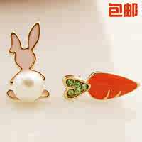 韩版时尚无耳洞耳环不对称兔子胡萝卜假耳夹软垫式耳钉饰品_250x250.jpg