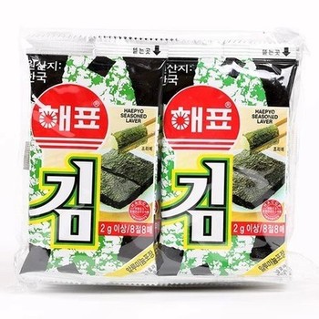 韩国原装进口零食品 海牌海苔 海牌海飘烤海苔2g*8 紫菜片海苔卷