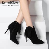 kumikiwa卡米2016冬季女士真皮及踝靴羊反绒细高跟流苏绒里短靴女_250x250.jpg
