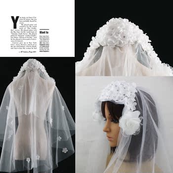 新娘头纱韩式齐腰款 双层花瓣带钻结婚头纱 白色头纱婚纱礼服头纱