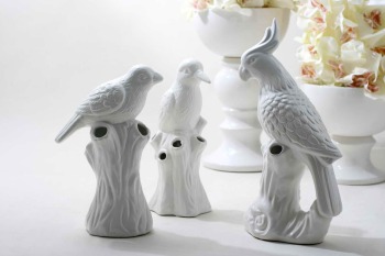 新古典陶瓷白小鸟鹦鹉树底摆件 样板房卧室客厅装饰品工艺品摆设