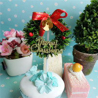 出口日韩圣诞插件 圣诞蛋糕铃铛插牌 绿色圣诞叶 圣诞环 单个装_250x250.jpg