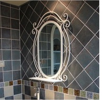 欧式田园铁艺镜子 壁挂浴室镜 置物架 搁架 梳妆镜化妆镜 全身镜_250x250.jpg
