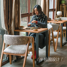梦园实木布艺餐椅现代简约靠背椅书桌咖啡厅原木餐椅厂家直销