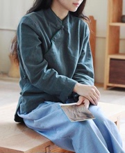 多米妮克 原创设计文艺复古中式改良上衣 优质棉麻立领衫