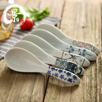 景德镇陶瓷勺子日式和风釉下彩手绘小汤勺创意复古汤匙调羹小勺