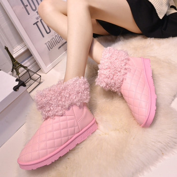 韩国粉红色少女雪地靴卷毛毛靴韩范儿减龄居家女棉鞋学院格子短靴