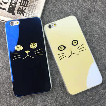 镭射蓝光猫咪手机壳包邮 iPhone5s/6s/plus手机套透明硅胶情侣款