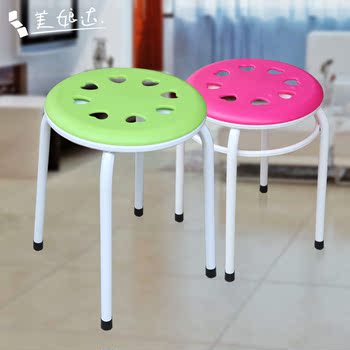 美娘达 彩色塑料凳餐凳圆凳时尚糖果色创意家用简约塑料圆凳子