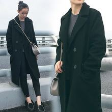 黑色毛呢外套2016秋冬新款女装韩版羊毛呢子大衣长款宽松茧型外套