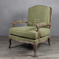 美式乡村单人沙发椅/绿色特种面料卧室沙发椅/法式实木橡木定制椅_250x250.jpg