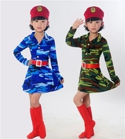 女款迷彩长袖裙演出服儿童军旅乐鼓表演服装少儿合唱表演服装_250x250.jpg