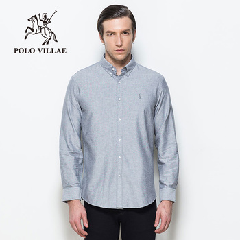 Polovillae/保罗威特秋季男士长袖衬衫 商务休闲青年纯色纯棉衬衣