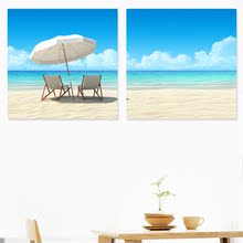 地中海风格装饰画客厅沙发背景墙画餐厅无框双联大海沙滩风景挂画