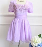 夏季新款韩版女装 紫色绣花欧根纱仙修身短袖雪纺连衣裙_250x250.jpg