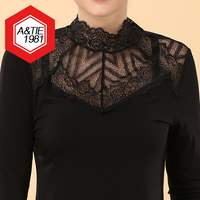 曼塔尼 2014新款秋装黑色莫代尔蕾丝拼接高领打底衫长袖T恤女修身_250x250.jpg