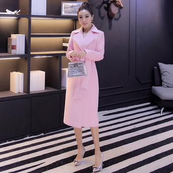 粉色羊绒外套2015冬季新款韩版系带百搭时尚女装大衣专柜品质潮
