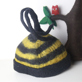 尼泊尔进口纯羊毛毡手工立体蜜蜂造型帽子 文青森女可爱秋冬保暖