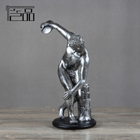 美式乡村风格工艺品/古希腊 掷铁饼运动员雕塑品摆件(复古黑色）