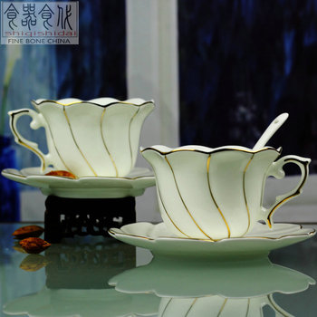 食器食代骨瓷欧式咖啡杯英式下午茶杯创意陶瓷金边花式咖啡杯套装