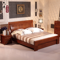 全实木床 榆木床 1.8米双人床 中式卧室家具婚床1.5  高箱储物床_250x250.jpg