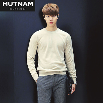 mutnam2016冬季新品 韩国时尚搭配 圆领套头纯色针织衫毛衣