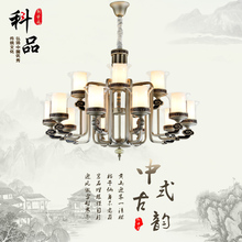 新中式吊灯温馨米白色客厅铁艺灯具创意餐厅大气玻璃灯罩工程吊灯