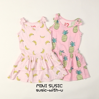 2-7岁出口澳洲女童女宝宝香蕉菠萝度假吊带连衣裙