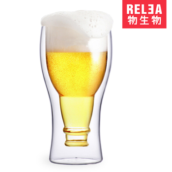 Relea耐热玻璃双层杯 创意翻转双层玻璃杯啤酒 办公室隔热杯子