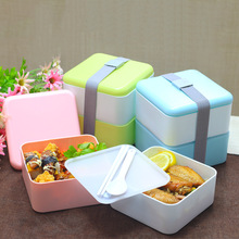 xc创意日式双层便当盒 便携分隔学生饭盒 多格餐盒可微波炉饭盒