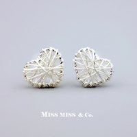 MISS MISS 925银饰随形系列 时尚设计纯银手工银丝心形耳钉防过敏_250x250.jpg