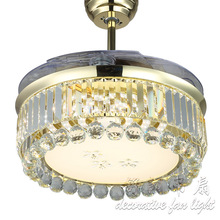 品牌新款水晶LED隐形风扇灯客厅卧室奢华遥控装饰吊扇吊灯l8645