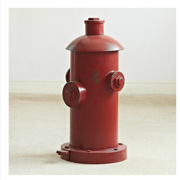 欧式黑色复古LOF家具高档圆桶形铁艺做旧个性红色消防栓垃圾桶