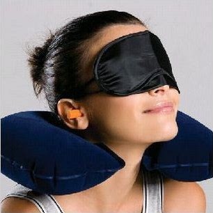 三件套充气枕仿噪音耳塞护眼罩 旅游三宝 户外用品 盒装2169