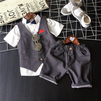 韩版男童夏季新款绅士套装儿童小西装马甲+裤子两件套装宝宝正装