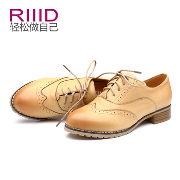 RIIID2015春季新款英伦风真皮系带女鞋单鞋  深口平跟单鞋