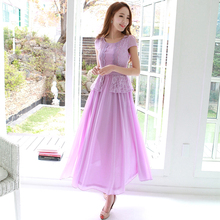 2015年韩版新款短袖蕾丝大摆雪纺长裙99210【最低售价：148元】
