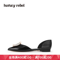 LR女鞋Luxury Rebel 夏新款浅口女鞋平底鞋黑色低跟方扣凉鞋_250x250.jpg