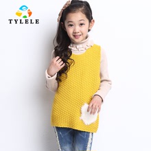 童裙2015春季新款韩版儿童背心女童针织衫纯色背心童装羊绒毛线
