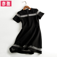 同款黑色连衣裙 2015夏装新款镂空透视小黑裙圆领短袖A字裙_250x250.jpg