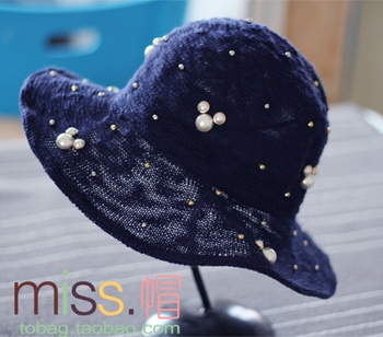 韩国代购夏天沙滩海边出游女款户外遮阳米奇钉珠珍珠可折叠太阳帽